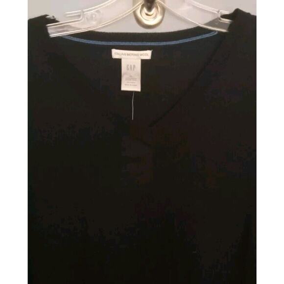 NWT GAP Mens Sweater XL Black 100% Italian Merino Wool V Neck Career Academia - Picture 2 of 6